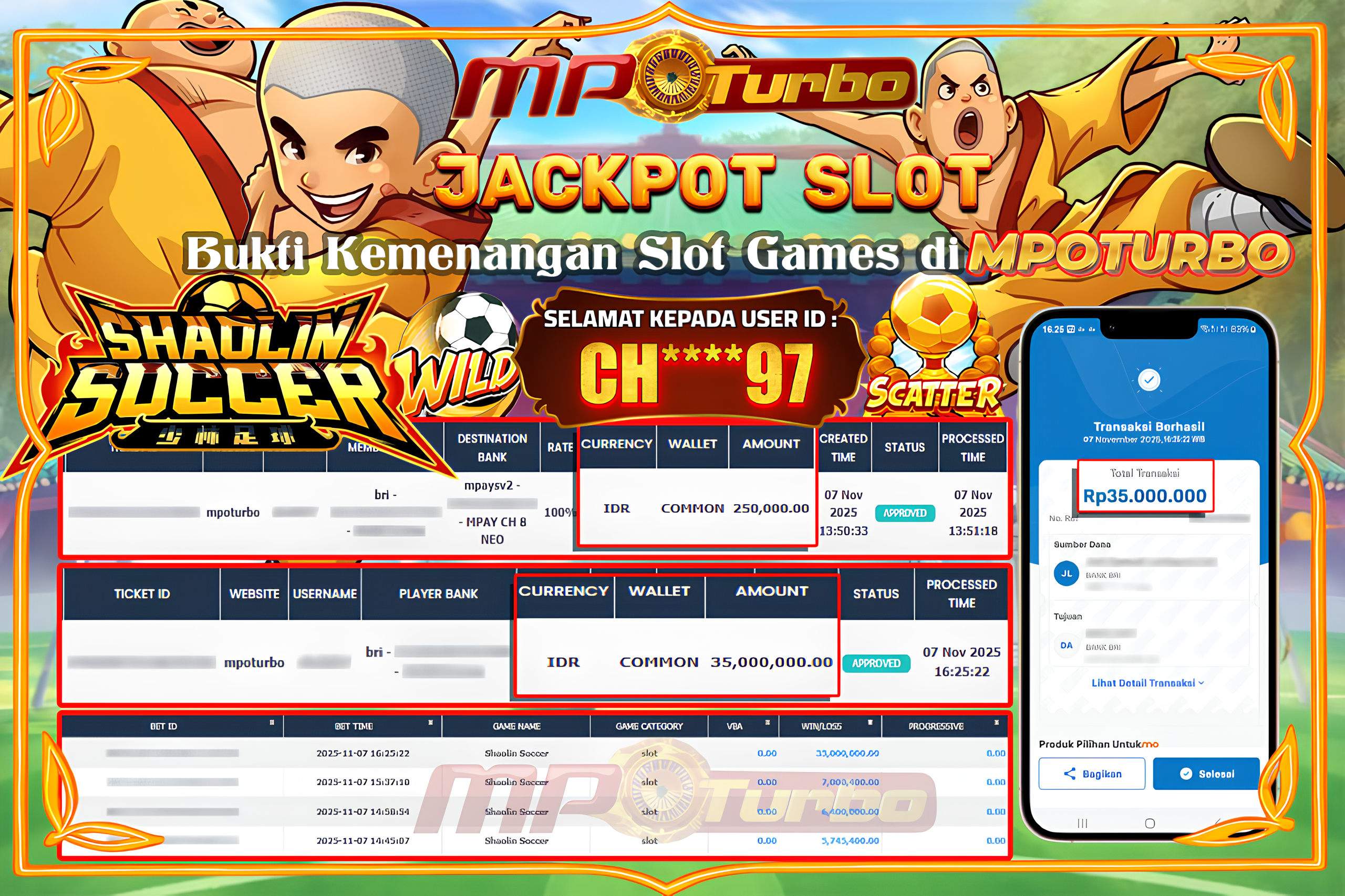 MPOTURBO JACKPOT SHAOLIN SOCCER - PG SOFT Rp 35,000,000.00,- LUNAS